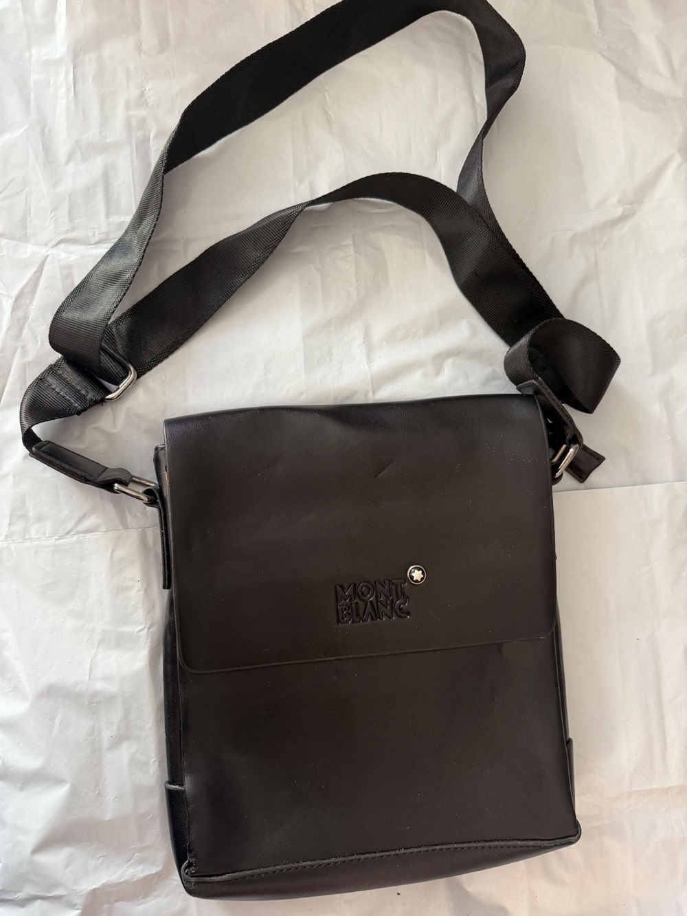 Montblanc Black Leather Messenger Crossbody Bag